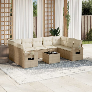 vidaXL 10-delige Loungeset met kussens poly rattan beige