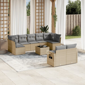 vidaXL 10-delige Loungeset met kussens poly rattan beige