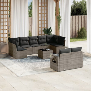 vidaXL 10-delige Loungeset met kussens poly rattan grijs