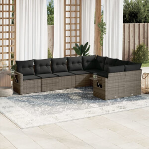 vidaXL 9-delige Loungeset met kussens poly rattan grijs