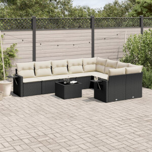 vidaXL 10-delige Loungeset met kussens poly rattan zwart