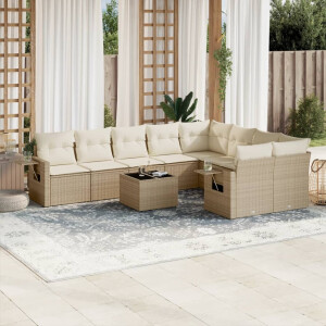 vidaXL 10-delige Loungeset met kussens poly rattan beige