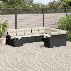vidaXL 10-delige Loungeset met kussens poly rattan zwart