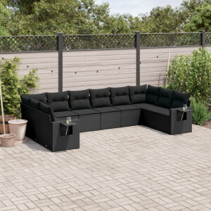 vidaXL 10-delige Loungeset met kussens poly rattan zwart