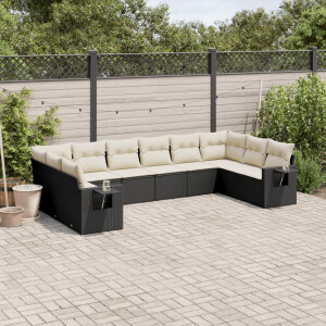 vidaXL 10-delige Loungeset met kussens poly rattan zwart
