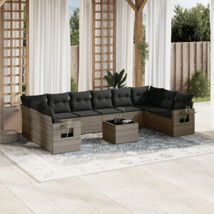 vidaXL 11-delige Loungeset met kussens poly rattan grijs