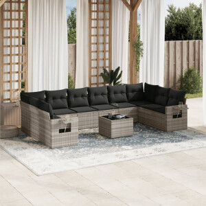 vidaXL 11-delige Loungeset met kussens poly rattan lichtgrijs
