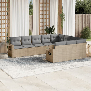 vidaXL 10-delige Loungeset met kussens poly rattan beige