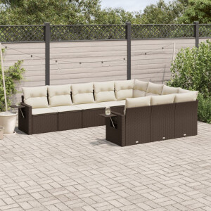 vidaXL 10-delige Loungeset met kussens poly rattan bruin