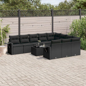 vidaXL 11-delige Loungeset met kussens poly rattan zwart