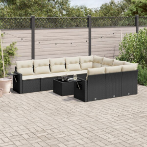 vidaXL 11-delige Loungeset met kussens poly rattan zwart