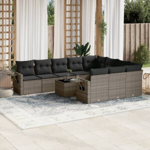 vidaXL 11-delige Loungeset met kussens poly rattan grijs