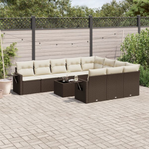 vidaXL 11-delige Loungeset met kussens poly rattan bruin