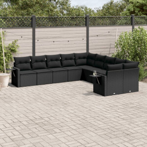 vidaXL 10-delige Loungeset met kussens poly rattan zwart