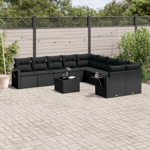 vidaXL 11-delige Loungeset met kussens poly rattan zwart