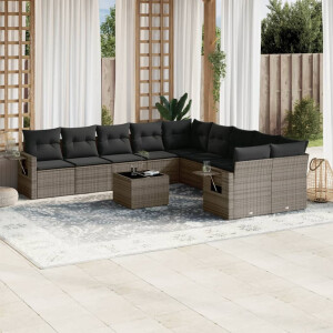 vidaXL 11-delige Loungeset met kussens poly rattan grijs