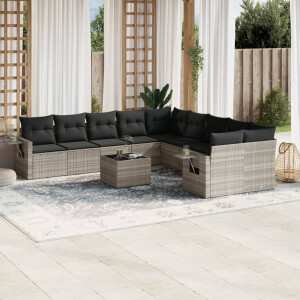 vidaXL 11-delige Loungeset met kussens poly rattan lichtgrijs