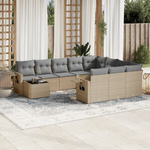 vidaXL 11-delige Tuinset met kussens poly rattan beige