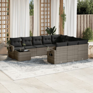 vidaXL 11-delige Loungeset met kussens poly rattan grijs