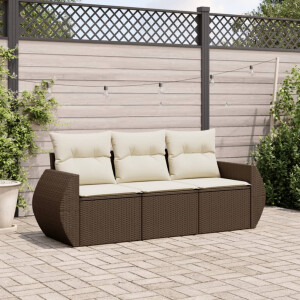 vidaXL 3-delige Loungeset met kussens poly rattan bruin