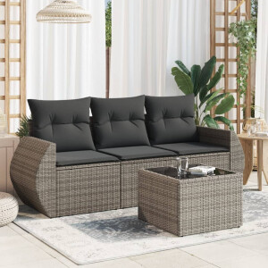 vidaXL 4-delige Loungeset met kussens poly rattan grijs
