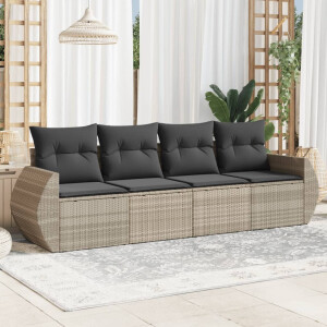 vidaXL 4-delige Loungeset met kussens poly rattan lichtgrijs