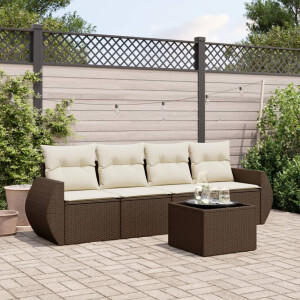 vidaXL 5-delige Loungeset met kussens poly rattan bruin
