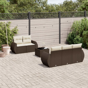 vidaXL 6-delige Loungeset met kussens poly rattan bruin