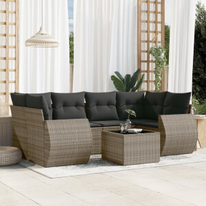 vidaXL 7-delige Loungeset met kussens poly rattan grijs