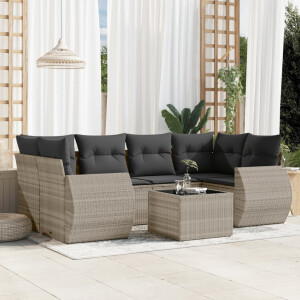 vidaXL 7-delige Loungeset met kussens poly rattan lichtgrijs
