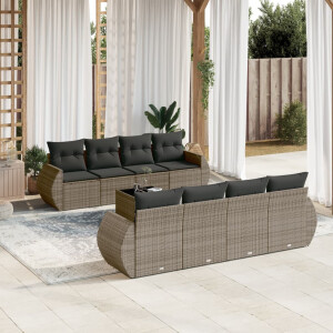 vidaXL 9-delige Loungeset met kussens poly rattan grijs