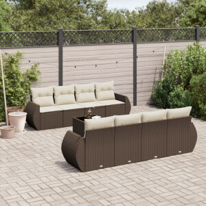vidaXL 9-delige Loungeset met kussens poly rattan bruin