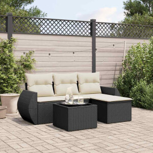 vidaXL 5-delige Loungeset met kussens poly rattan zwart