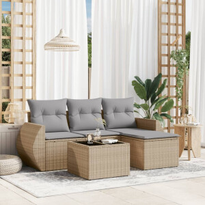 vidaXL 5-delige Loungeset met kussens poly rattan beige
