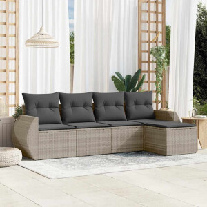 vidaXL 5-delige Loungeset met kussens poly rattan lichtgrijs