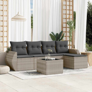vidaXL 6-delige Loungeset met kussens poly rattan lichtgrijs