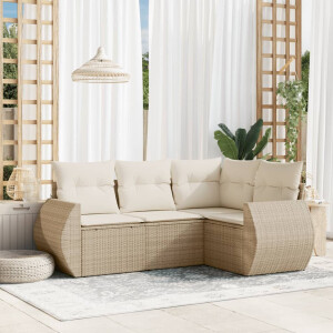 vidaXL 4-delige Loungeset met kussens poly rattan beige
