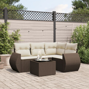 vidaXL 5-delige Loungeset met kussens poly rattan bruin
