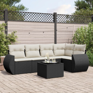 vidaXL 6-delige Loungeset met kussens poly rattan zwart