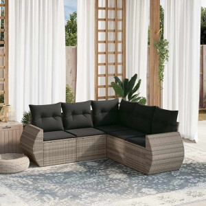 vidaXL 5-delige Loungeset met kussens poly rattan lichtgrijs