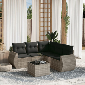 vidaXL 6-delige Loungeset met kussens poly rattan lichtgrijs