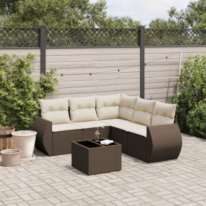 vidaXL 6-delige Loungeset met kussens poly rattan bruin