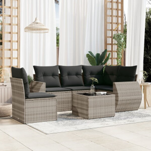 vidaXL 6-delige Loungeset met kussens poly rattan lichtgrijs