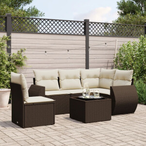 vidaXL 6-delige Loungeset met kussens poly rattan bruin