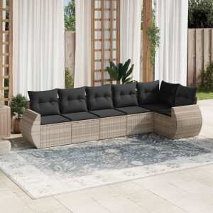 vidaXL 6-delige Loungeset met kussens poly rattan lichtgrijs