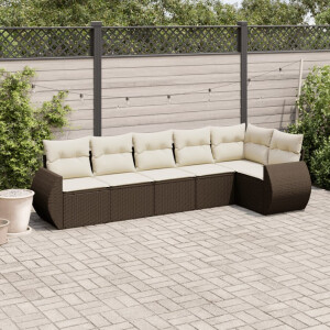 vidaXL 6-delige Loungeset met kussens poly rattan bruin