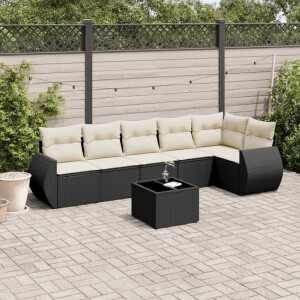 vidaXL 7-delige Loungeset met kussens poly rattan zwart