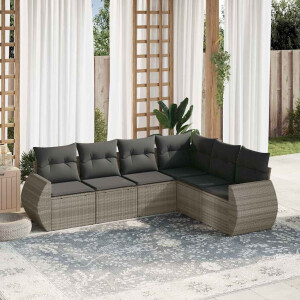 vidaXL 6-delige Loungeset met kussens poly rattan lichtgrijs