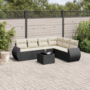 vidaXL 7-delige Loungeset met kussens poly rattan zwart