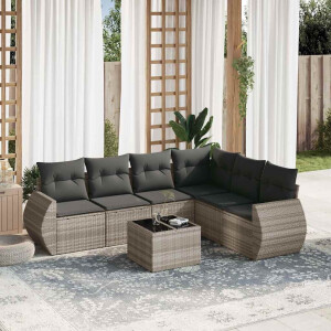 vidaXL 7-delige Loungeset met kussens poly rattan lichtgrijs